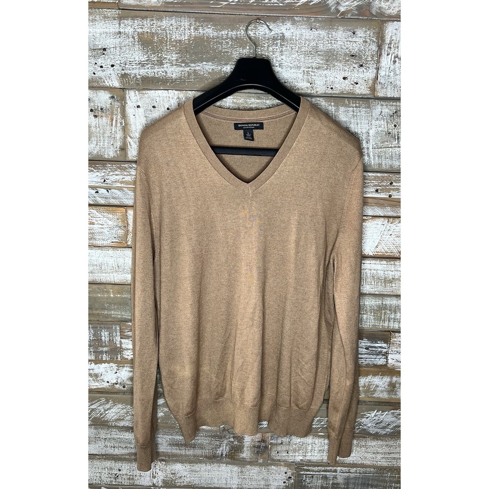 Banana Republic mens Cashmere/Silk Sand V neck Sweater‎ L
